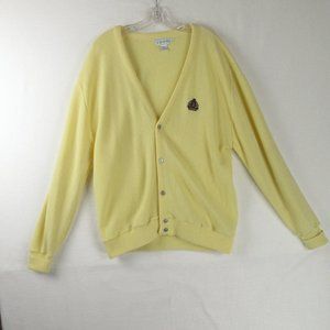 Izod Vintage 1980s Knit Butter Yellow Cardigan Size XL Crest Emblem